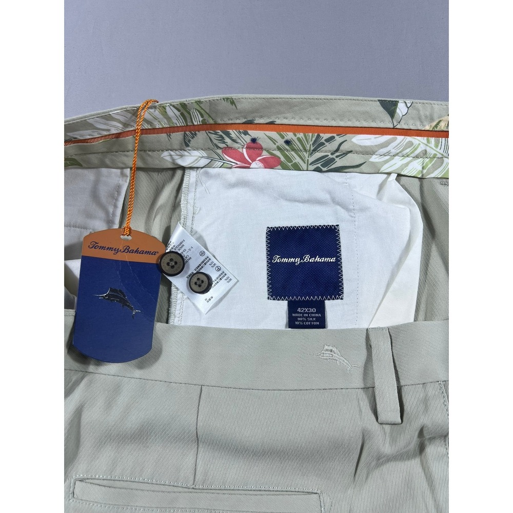 Tommy Bahama Men's Silk Cotton Boracay Flat Front Pants Khaki Beige 42x30 NWT - Picture 3 of 14